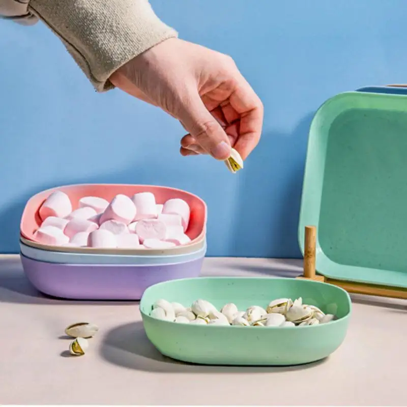 Piatto Di Osso Di Spiedo Piatti Di Paglia Di Grano Spuntino Domestico Piatto Dim Sum Dado Di Frutta Disco Anti-Caduta Piatto Di Plastica Quadrato Stov