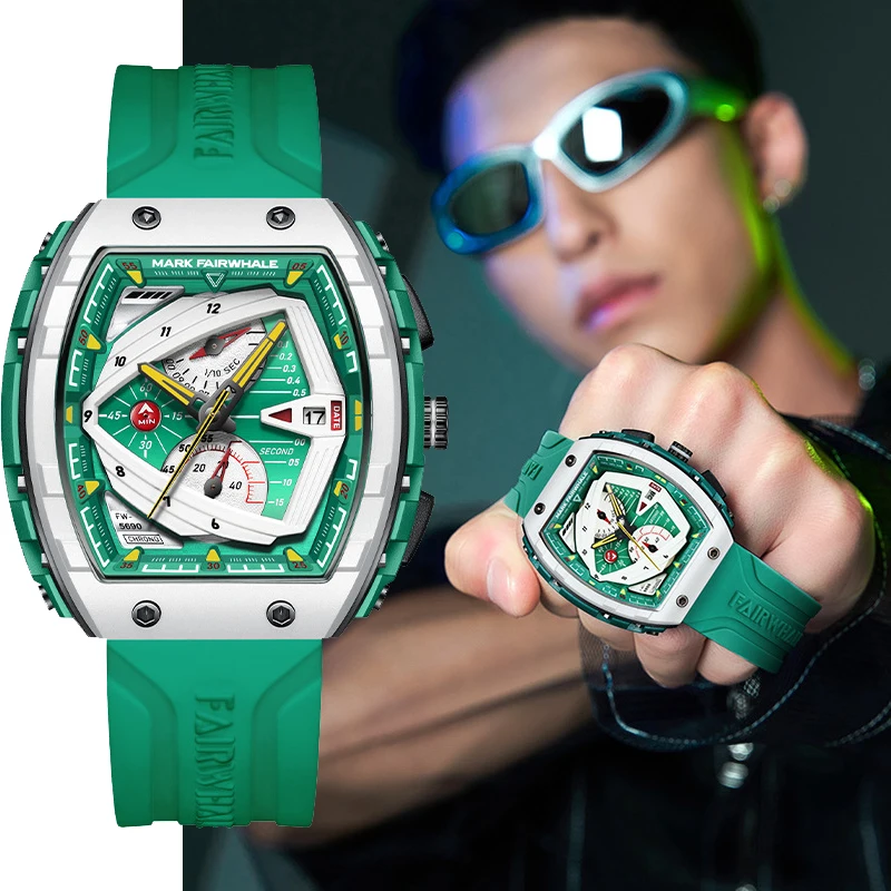 

Fashionable Men's Multi-functional Barrel Shaped Large Dial Mark High-end Quartz Watch Street Extreme Sports Trend Watch