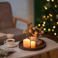 1Pc Round Wooden Tray Candle Holder Kitchen Countertop Multi-purpose Tray Home Decor for Farmhouse Dinning Table 1
