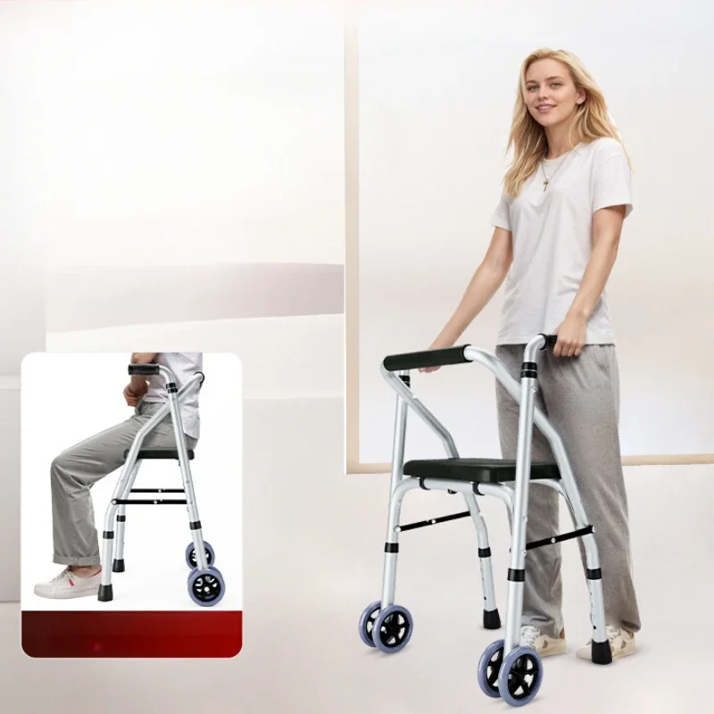 Walking Cane and Aid Sit-able Four-wheeled Walker Elderly-specific Crutch and Chair Combo Anti-fall Pushcart for Seniors