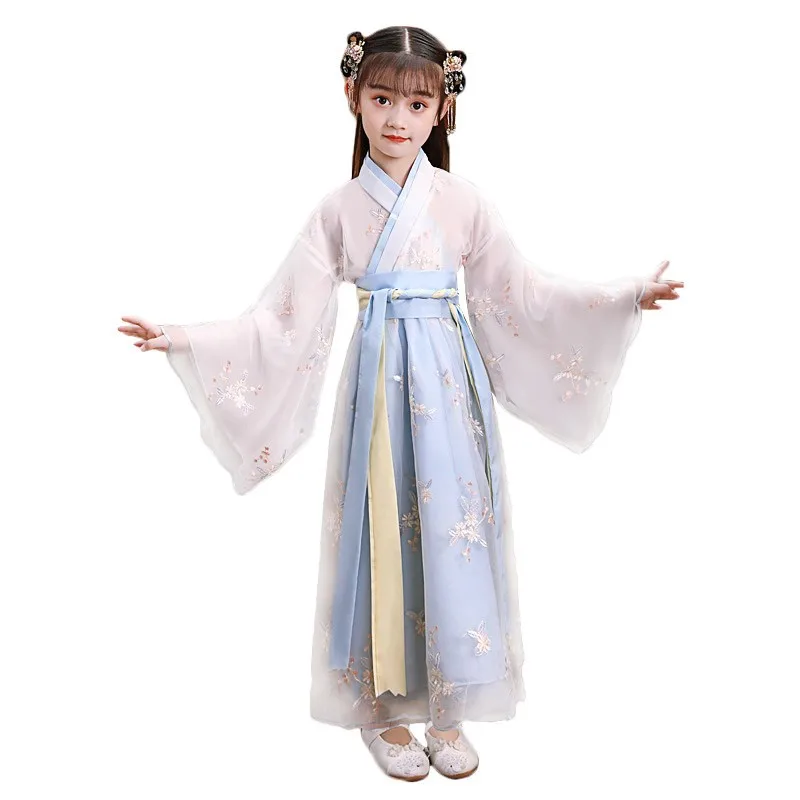 pink chinese Folk Dance new year clothes traditional hanfu Children girls kids dragon dress ancient Stage Carnival costume