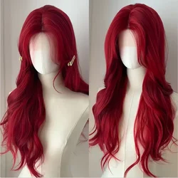 Red Long Wavy Synthetic Wig with Natural Hairline - Heat Resistant Fiber for Daily Wear and Cosplay (LC6144-1)