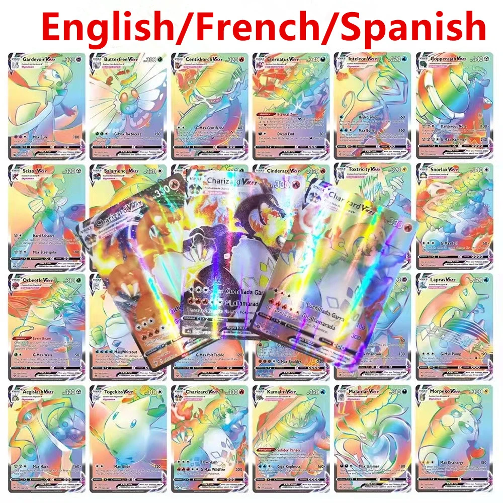 5-100pcs Pokemon 100 V Max 100 Gx Children Battle English French Spanish  Version Game Tag Team Shining Vmax Pokemon Cards - Game Collection Cards -  AliExpress