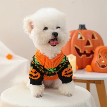 Halloween Ghost Costume for Dogs and Cats Pet Winter Fall Clothes Pumpkin Knitted Sweater Small Dog Cat Outfit 2