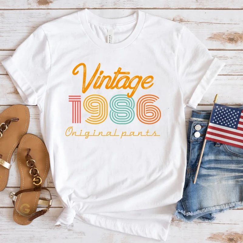 (Premium T-shirt) Neue Vintage 1986, Print T Shirt Frauen Kurzarm Tops Tees Sommer Mode Lose Casual T-Shirt (Schnelle Lieferung) – Detail 15
