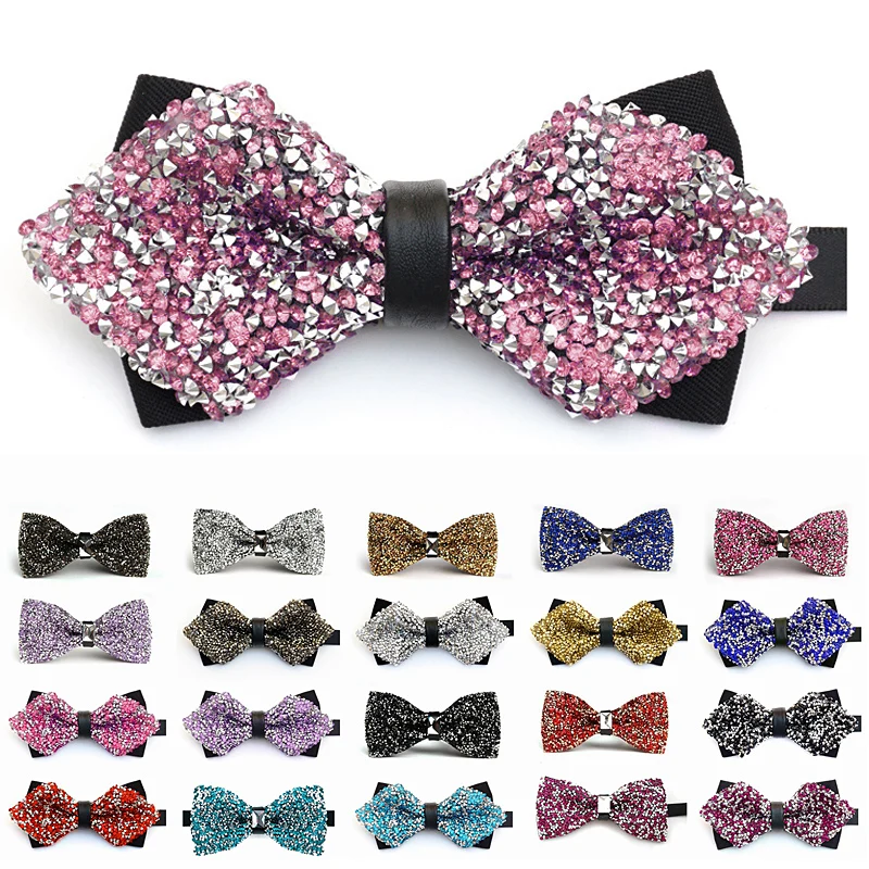 

New RhinestonBow Tie For Men Shining Crystal Collar Bowtie Luxury Wedding Banquet Party Bling Butterfly Knot Bridegroom Bow Ties