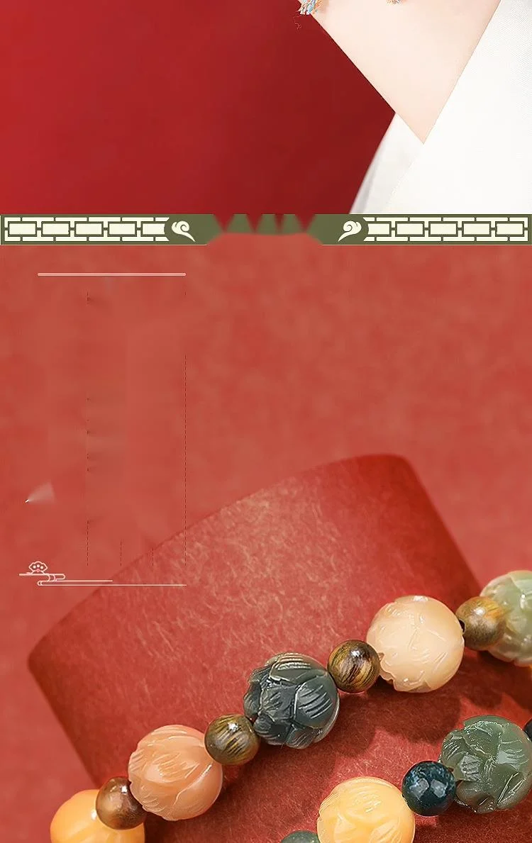 Lingyin Wealth God Same Style Rich Flower Lotus Colored Bodhi Green Sandalwood Water Grass Agate Handcarved Hand Strand, A Lot Of Money And Good Luck_voghion.com