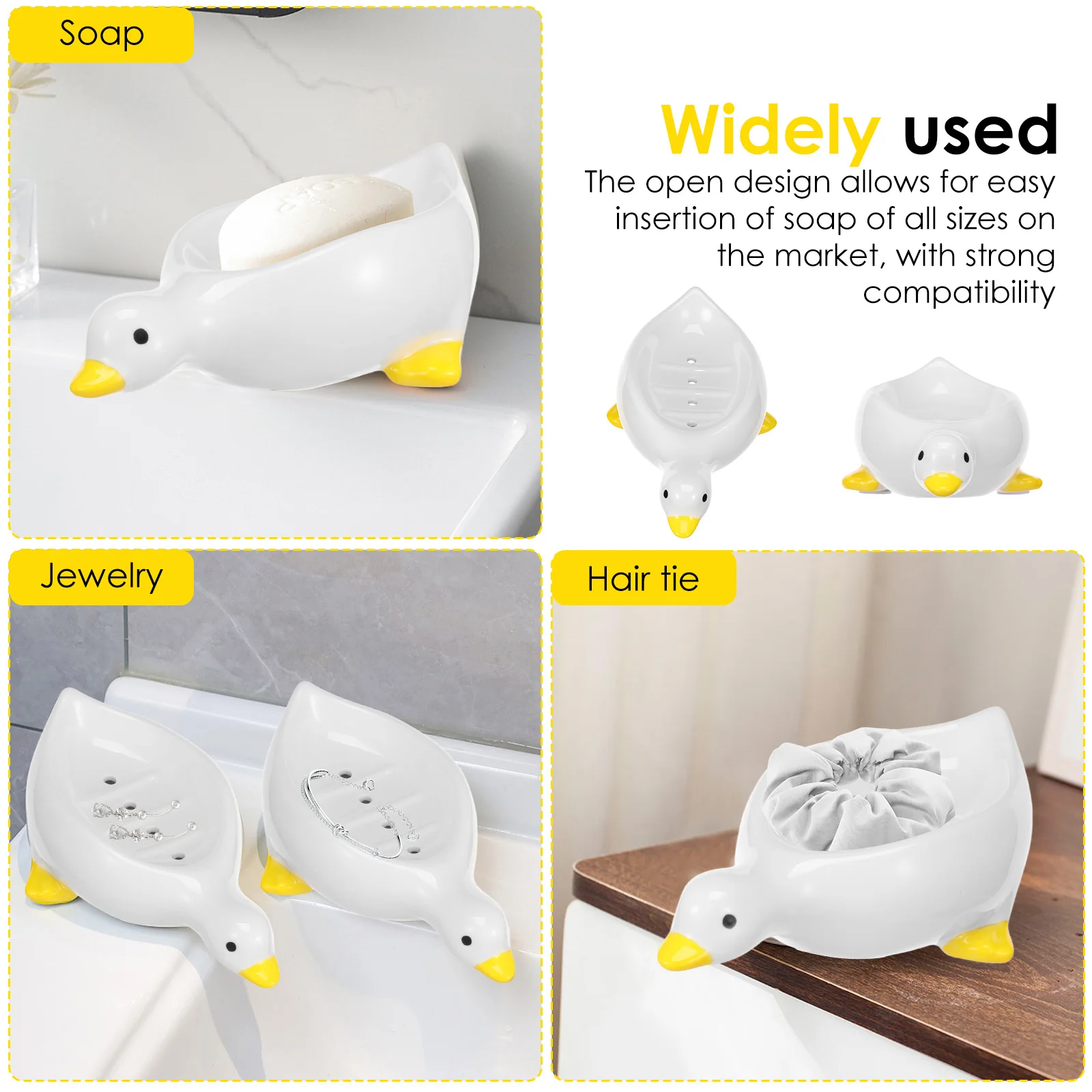 2 Pcs Ceramic Soap Dish Duck/Cat Shape Soap Dish Holder with Self Draining Design Cute Ceramic Soap Tray for Bathroom Kitchen