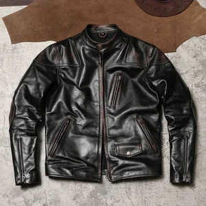 Venom Biker Leather Jacket Vintage Distressed Hard Tea-core Cowhide Jacket Stand Collar Slim Fit Clicker Leather Jacket