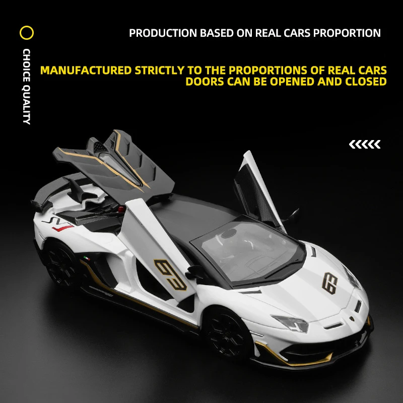 Schaal gegoten auto 1:24 Voor Lamborghini Aventador SVJ 63 Racewagen Metalen Modelauto Vliegtuigen Model Met Geluid En Licht Verzamelbaar modelvoertuig