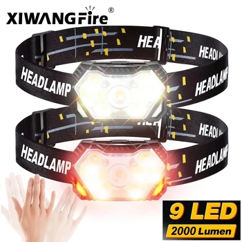 9 Led 강한 빛 헤드 램프 USB 충전식 모션 센서 헤드 라이트 휴대용 낚시 캠핑 야외 헤드 램프 작업 손전등
