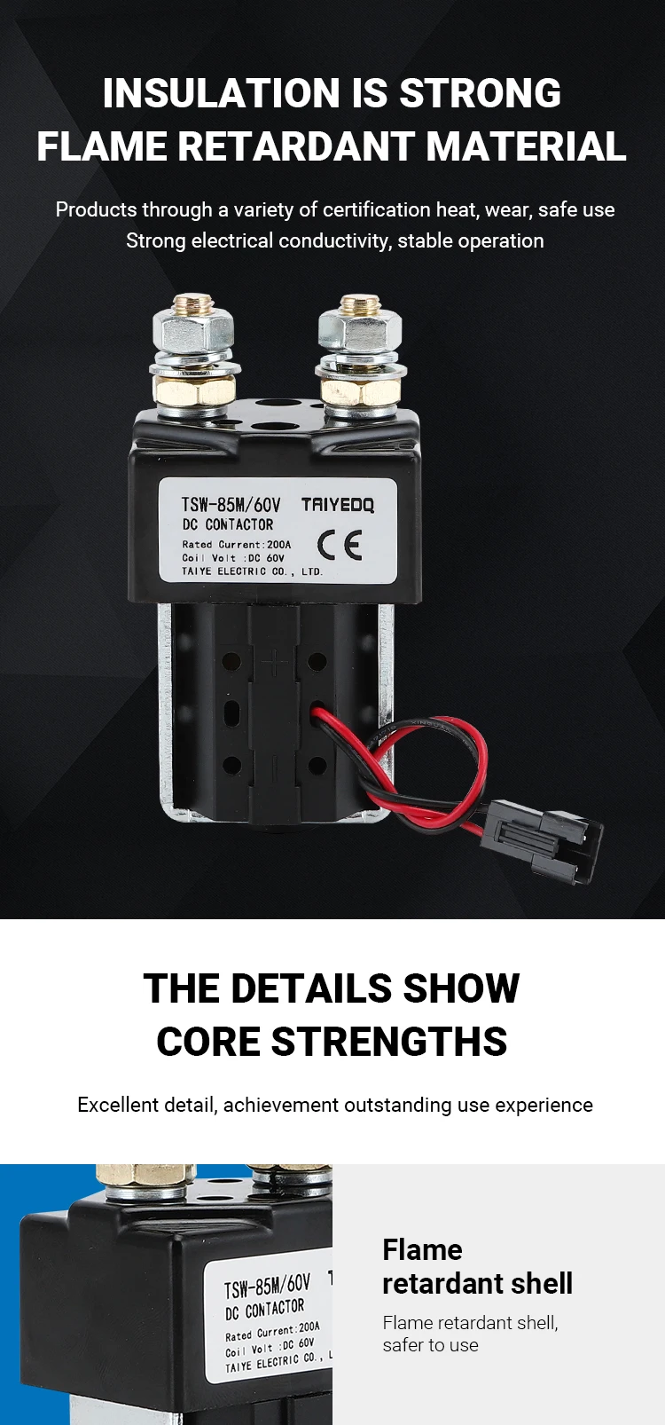 200a dc12v 24v 48v 60v 1no contator