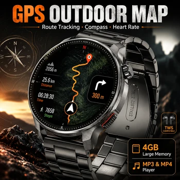 Smartwatch GPS 2026 con 4GB di Memoria, Mappe Offline, Riproduzione di Musica e Video, 200+ Quadranti Personalizzabili, Impermeabile per Sport all'Aperto