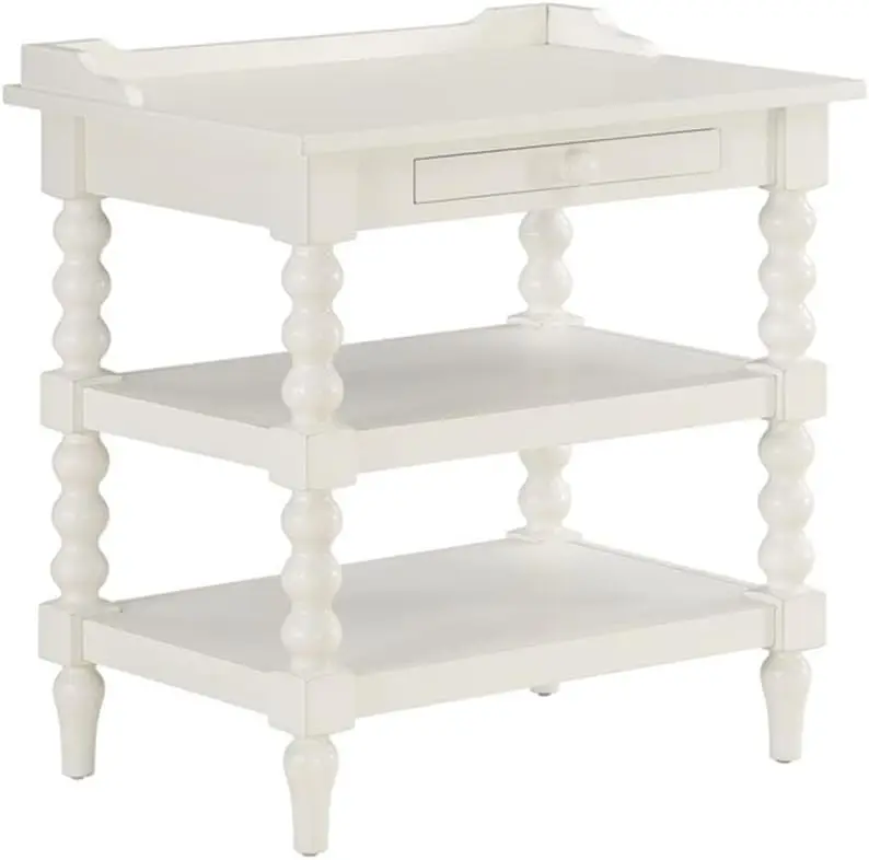 Antique White Wood Turned Leg Storage Nightstand