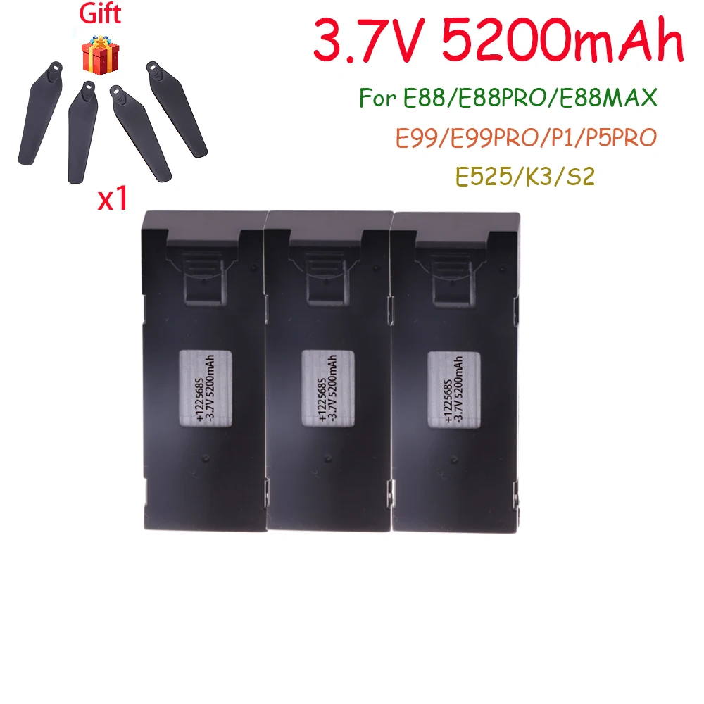 ตัวเลือกสินค้า แบตเตอรี่โดรน 3.7V 5200mAh สำหรับ E88/E99/Mini Drone
