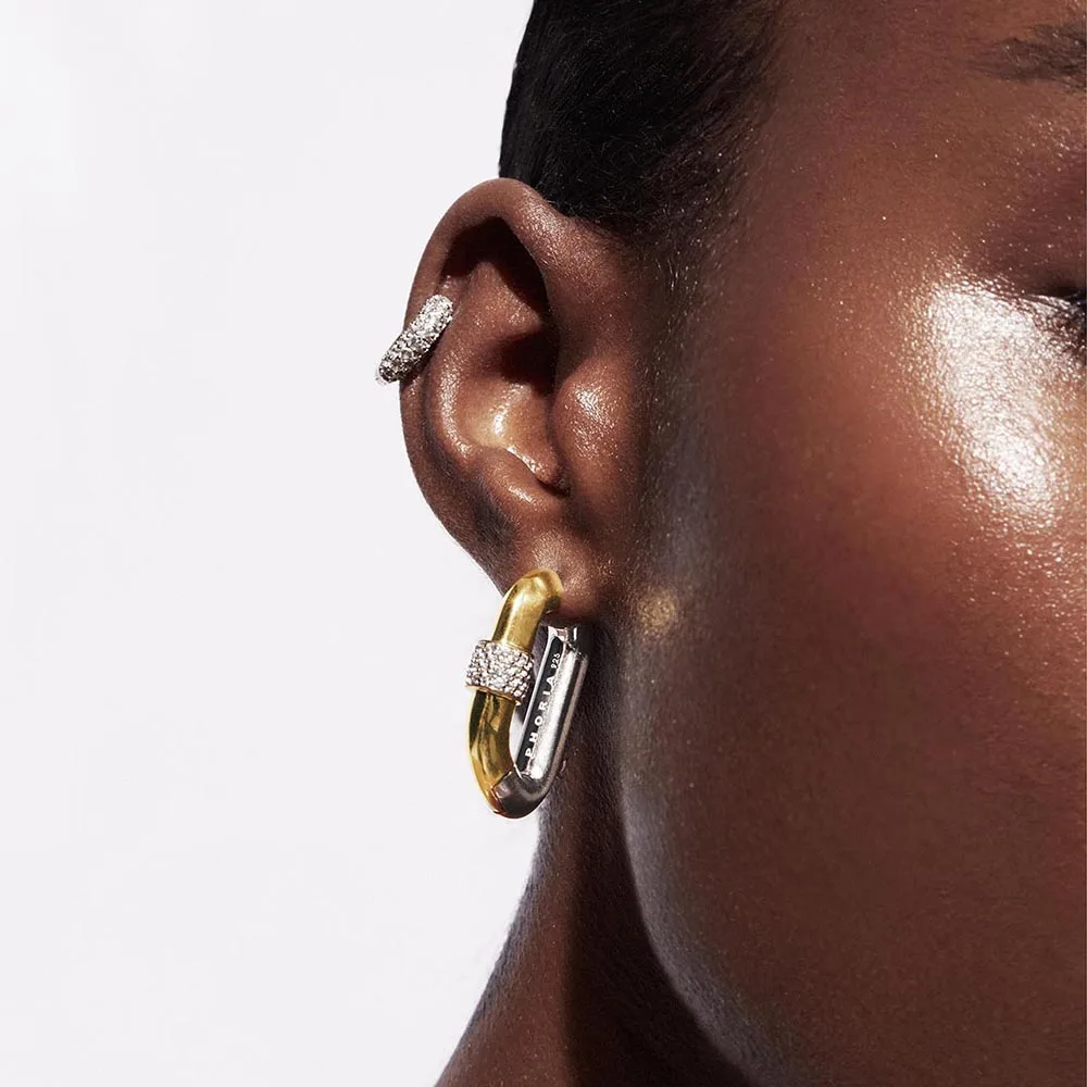 Stainless Steel Mix Color PVD Chunky Round Tube U-Shaped Hoop Earrings Waterproof Sparkling CZ Zircon Ear Huggie Vintage Jewelry