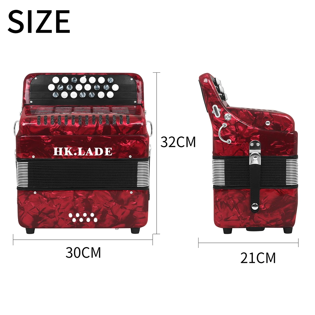 Hk・lade ah-10バヤンアコーディオン、22キー、8ベース、赤い