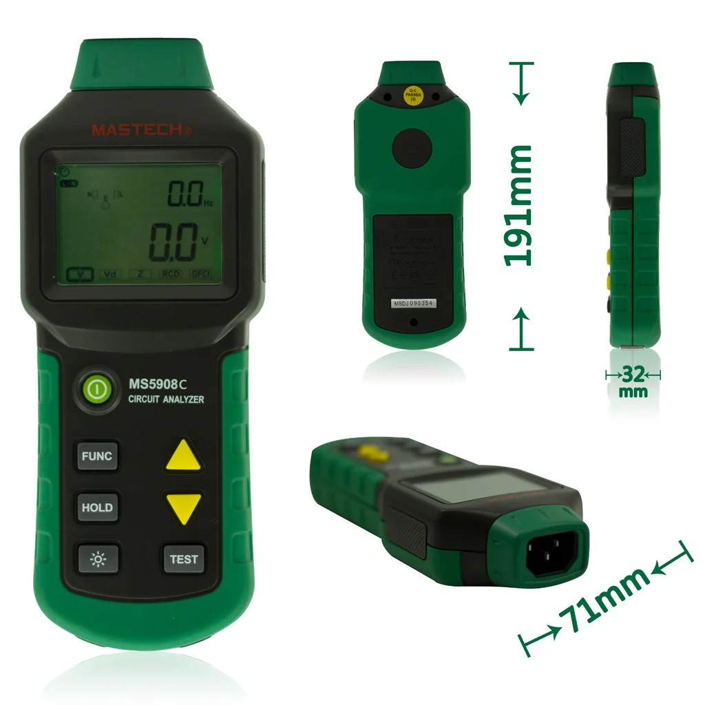 MASTECH MS5908A/MS5908C AC100-240V LCD Circuit Breaker Analyzer RCD Tester With Voltage GFCI Meter Mastech Socket Tester 4