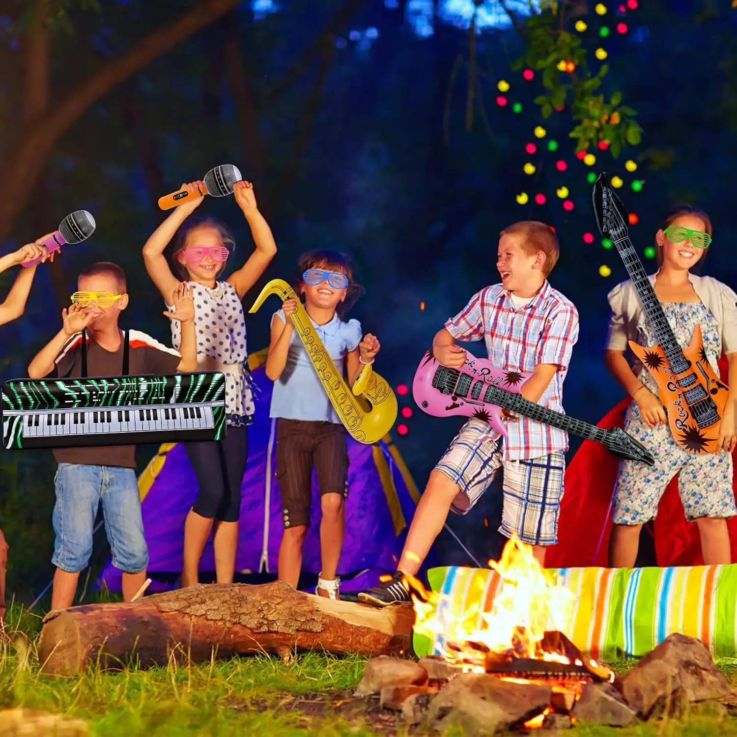 Inflatable Rock Star Toy Inflatable Boom Box Mobile Phone Guitar Bass for 80's 90's Party Decorations Rock & Roll Party Supplies