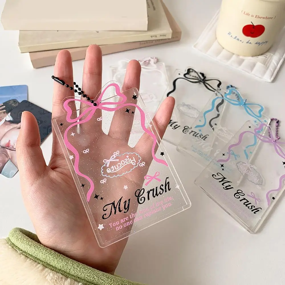 Cartoon Kpop Photocard Holder Bowknot Graffiti Idol Photocard Binder Transparent 3Inch Kpop Photo Storage Case Protection Cover