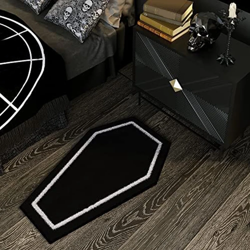 

New Coffin Bath Mat Halloween Rug - Black Gothic Home Decor - Goth Decor For Bathroom Bedroom Kitchen Room Gothic Rugs Decor