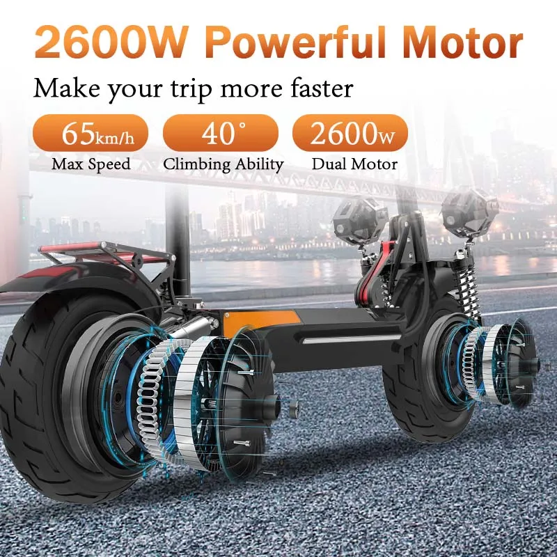 2600W Powerful Electric Scooter 65km/h 48V 20AH Strong Battery with Seat Electric Skate Scooters for Adults Long Range