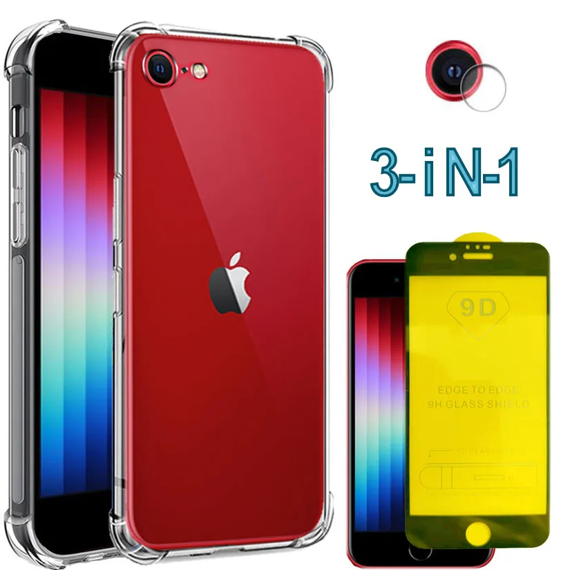 Se2022 Cover Iphone Se 2022 Case Silicone + Vetro Temperato Per Apple Iphone Se (2022) Antiurto Cover Posteriore Iphone Se3 Se 3 2022 Custodia Del Tel