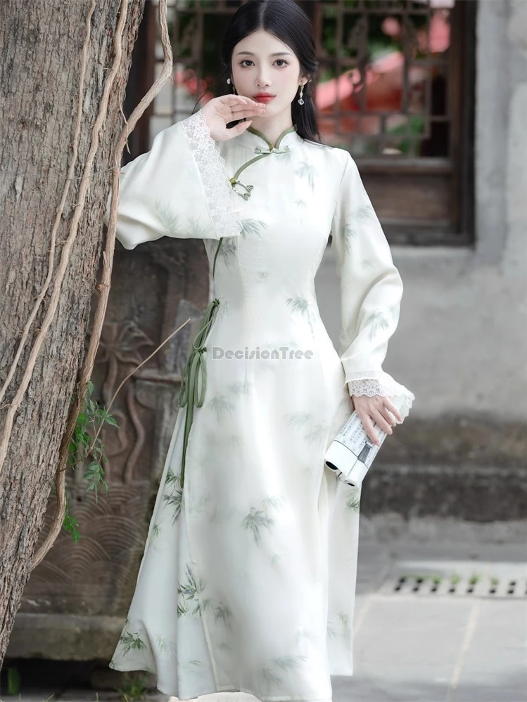 Robe chinoise vintage à volants, 2025, qipao traditionnel, thé zen