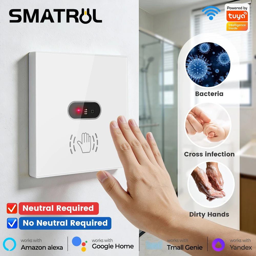 สวิตช์ไฟอัจฉริยะ SMATRUL Tuya EU UK แบบไร้สัมผัส ควบคุมด้วยมือ พร้อมเซ็นเซอร์อินฟราเรด รองรับแอป Smart Life ควบคุมด้วยเสียงผ่าน Alexa และ Google 1