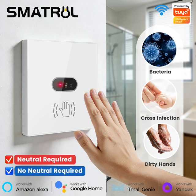 สวิตช์ไฟอัจฉริยะ SMATRUL Tuya EU UK แบบไร้สัมผัส ควบคุมด้วยมือ พร้อมเซ็นเซอร์อินฟราเรด รองรับแอป Smart Life ควบคุมด้วยเสียงผ่าน Alexa และ Google 1
