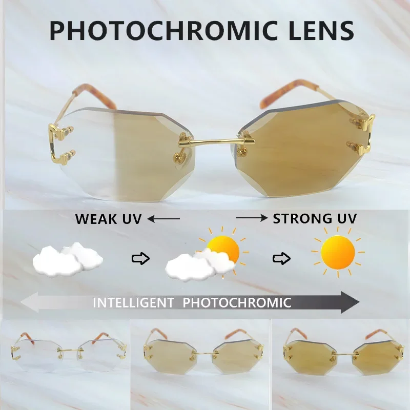 

Photochromic Sun Glasses Diamond Cut Wire C Color Change 2 Colors Lenses Sunglasses 4 Season Glasses Interchangble Shades