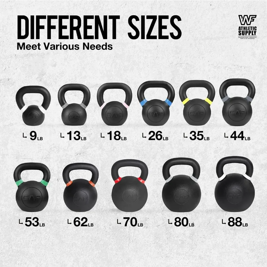 Powder Coated Kettlebells, Black Matte Kettlebell Weights for Strength Training, Conditioning and Functional Fitness, LB and KG