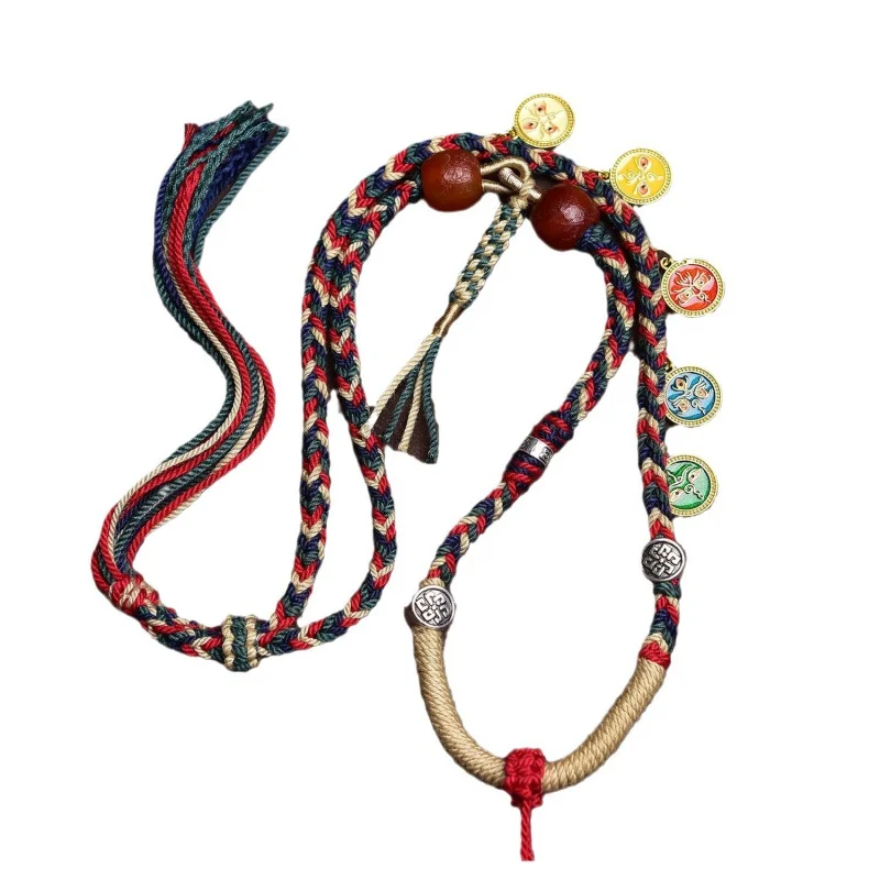 티베트 손으로 문지르는 면 스트링 Thangka 부적 펜던트 로프 목걸이 로프, 수제 꼰 로프, 고급 랜, 5 신