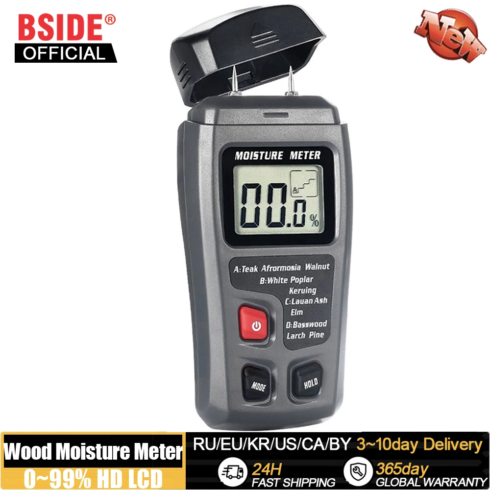 BSIDE Digital Wood Moisture Meter Professional Timber Damp Tester Handheld Hygrometer Lumber Detector EMT01 with HD LCD Display