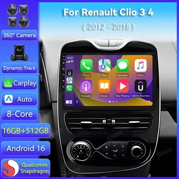 Radio para Auto Android 16 con Carplay, WIFI+4G para Renault Clio 3 4 2012 2013 2015 - 2018, Reproductor Multimedia GPS Estéreo 2din Inalámbrico 1