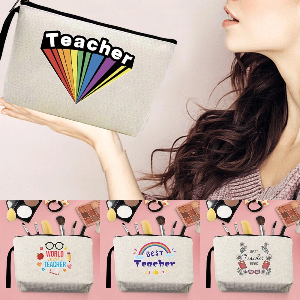 

Women's Make Up Bag Organizer Wedding Cosmetic Bag Travel Toiletry Zipper Storage Pouch Makeup Bags Teacher Series Pencil Case
