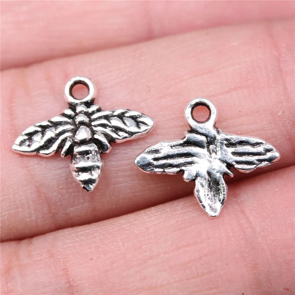 WYSIWYG 20pcs 21x20mm Bee Charms For DIY Jewelry Making Antique Silver  Color Zinc Alloy Charms Pendant Jewelry Findings