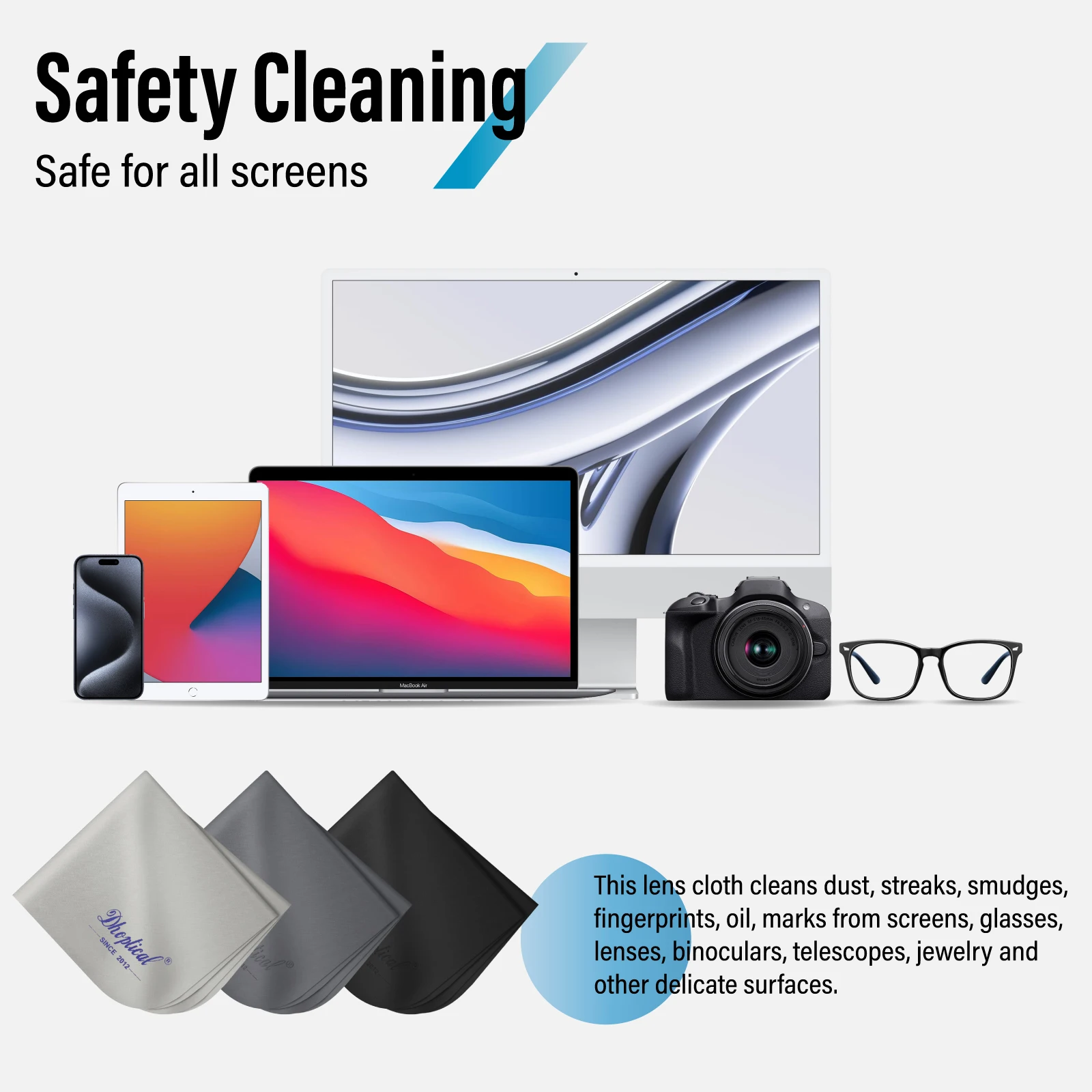 Microfiber Cleaning Cloth, 6 Pack - Premium Cloth for Glasses, Lens, Screens & More 20CM*20CM BY Dhoptical 5