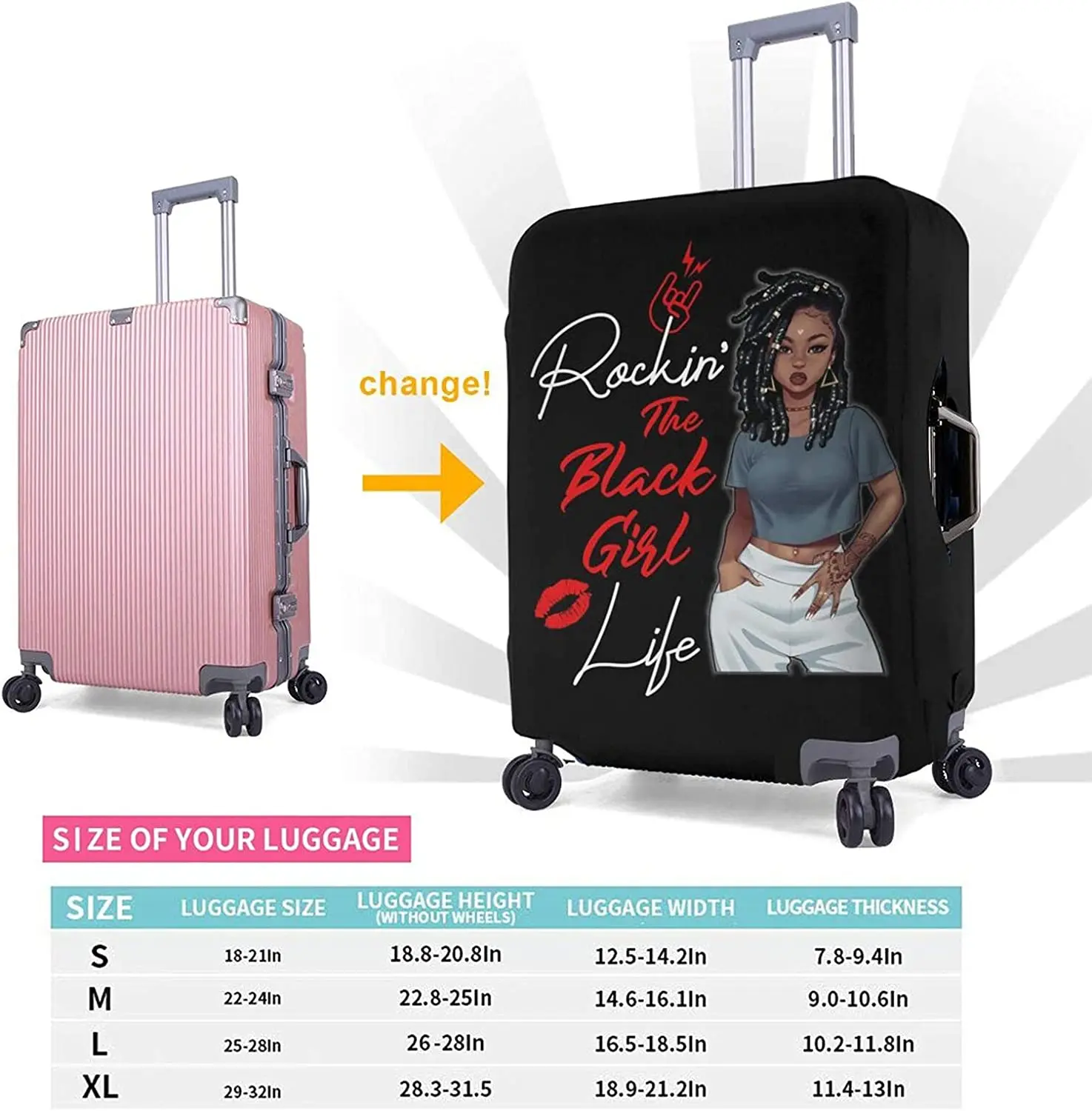 Travel Suitcase Protector African American Woman Elastic Protective Washable Luggage Cover With Concealed Zipper