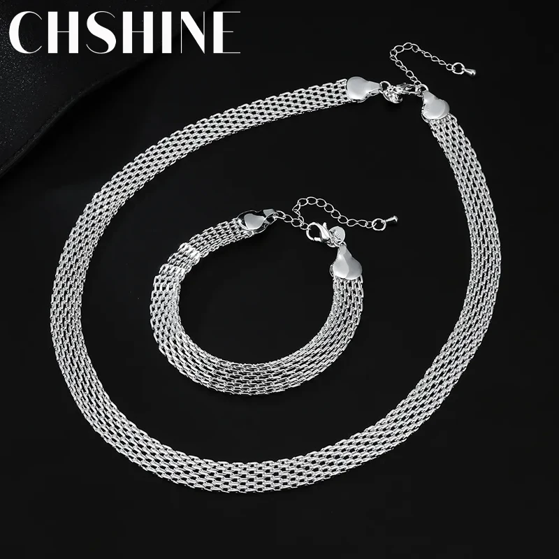 Silver Jewelry Set 925 Sterling Silver Creativity Net chain Bracelets Necklaces For Women Fashion Party Wedding Gift jewelry set,silver jewelry