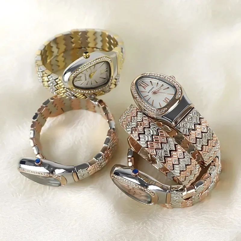 Snakelike bracelet watch winding fashion quartz watch small dial studded luxury niche temperament women's women watches electronic watch
