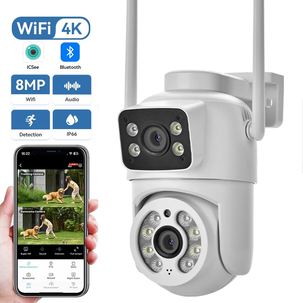 4K 8MP WiFi Dual Lens Dual Screen 4MP Outdoor IP66 AI Human Detection Auto Tracking PTZ Camera Color Night Vision ICSEE App 1