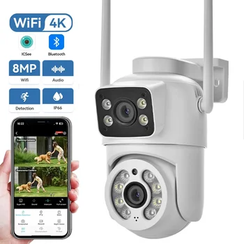 4K 8MP WiFi Dual Lens Dual Screen 4MP Outdoor IP66 AI Human Detection Auto Tracking PTZ Camera Color Night Vision ICSEE App 1