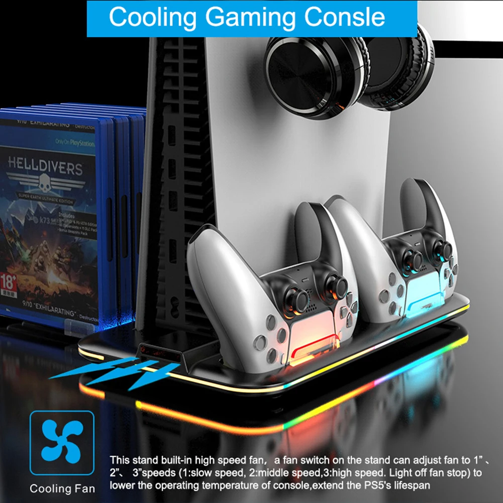 RGB Cooling Fan for PS5 Slim Disc/Digital Edition External Rear