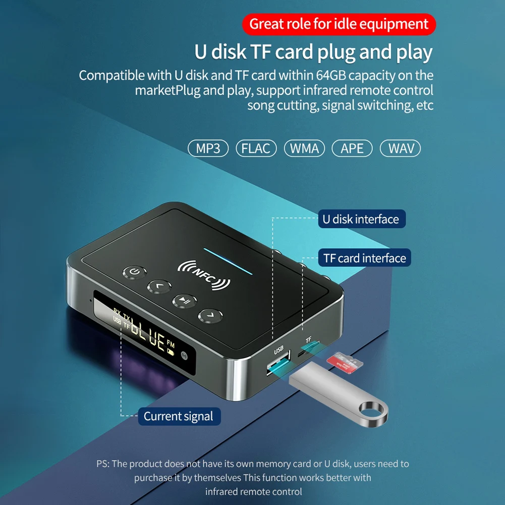 무선 블루투스 호환 수신기 오디오 어댑터 NFC USB 블루투스 호환 5.0 송신기 수신기 3 in 1