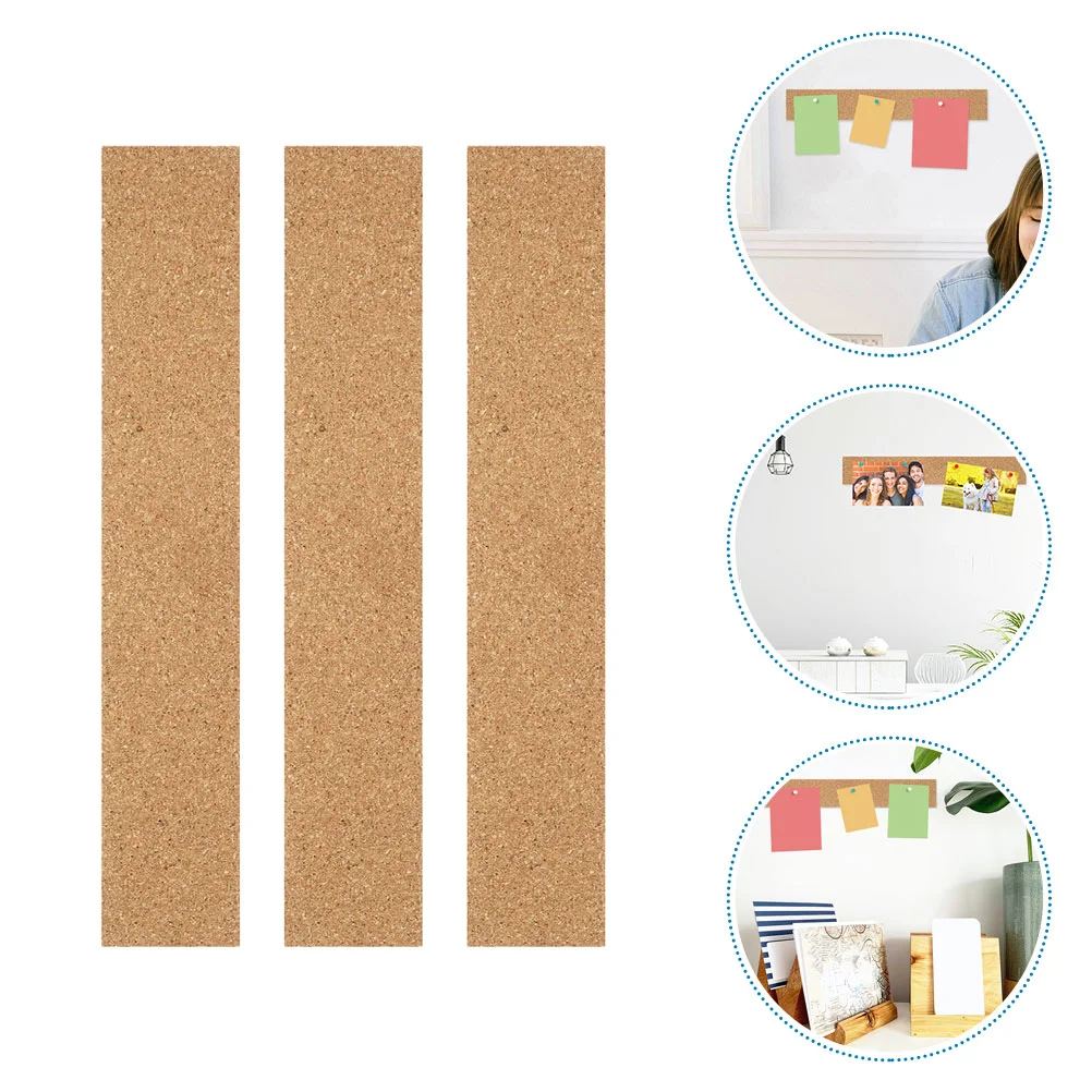 3pcs Cork Announcement Board Strips Cork Batten Strips Frameless Memo Board Strips