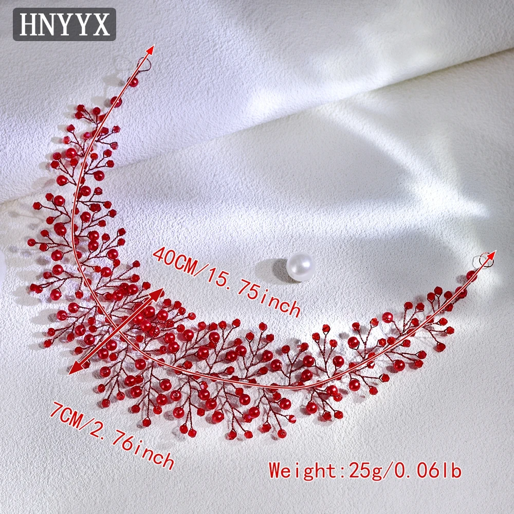 HNYYX Fashion Crystal Hair Accessories Bridal Wedding Red Pearl Hair Vine for Women's Bride Party Jewelry Headpiece A261