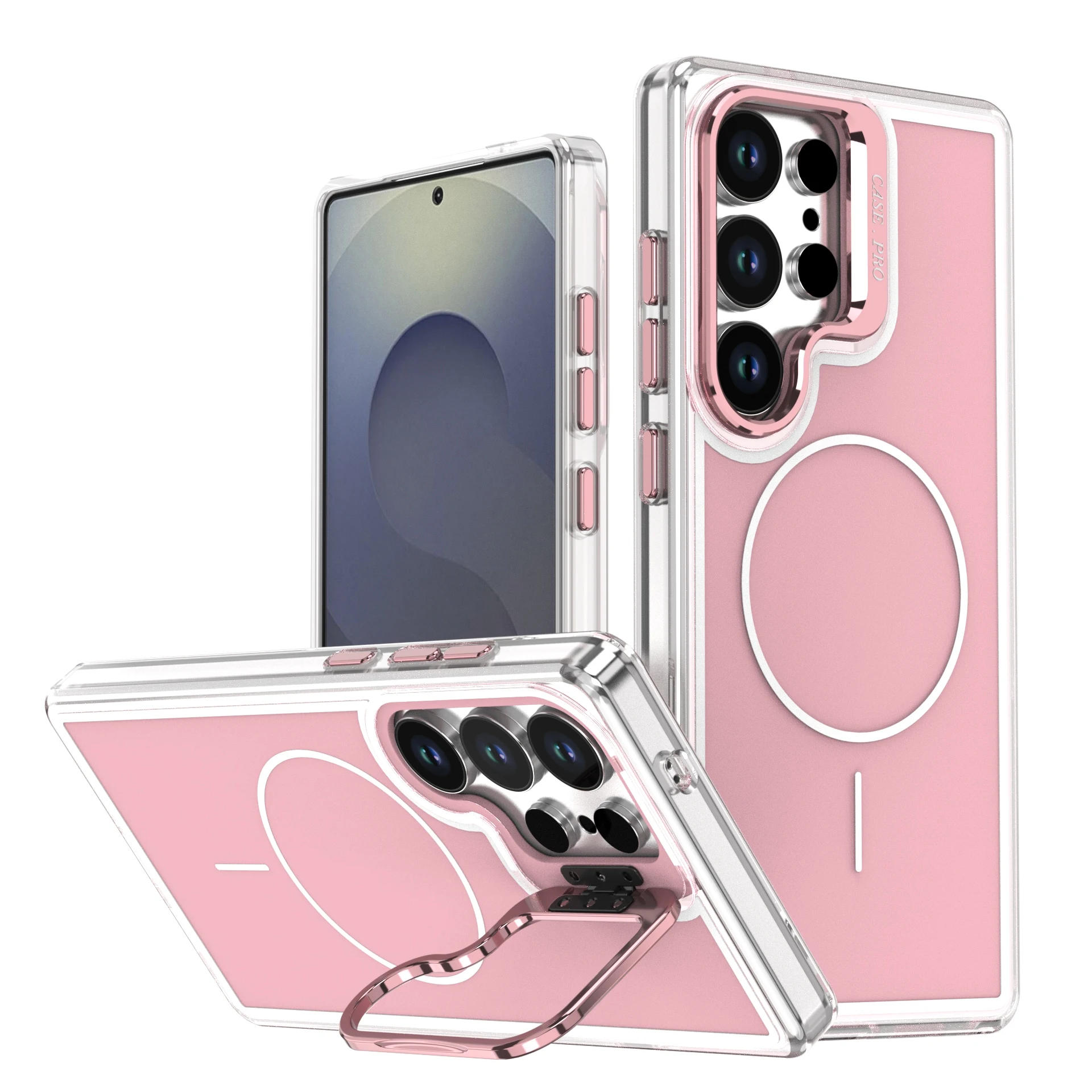 Magnetic Stand Shockproof Wireless Charging Phone Case with Metal Lens Protector