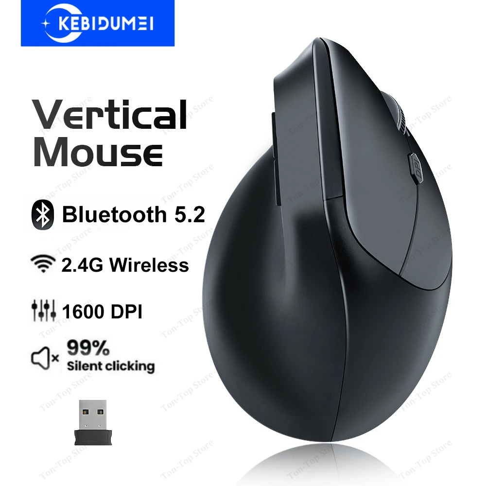 Lekvey Ratón Ergonómico, Ratón Inalámbrico Vertical Recargable 2.4 GHz óptico Para Túnel Carpiano: 800/1200/1600 DPI, 6 Botones, Para Portátil, PC, Mac, Ordenador, Escritorio, Portátil, Etc, De Rosa A