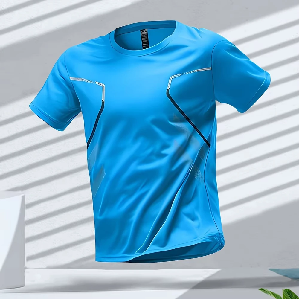 Men's T-shirts Sports Running T-shirt Color Block Men Quick-drying Breathable Short Sleeve Round Neck Active Tee Outdoor Workout